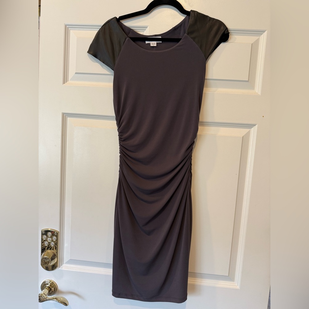 Velvet Charcoal Dress with Black Sleeves